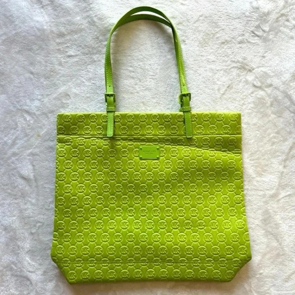 Michael Kors Handbags - Michael Kors Lime Green Tote Shoulder Bag, Monogram Pattern